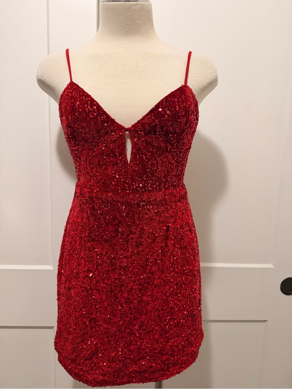 Runway the label Red Sequin Spaghetti-Strap Mini Dress